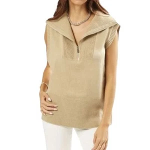 NWT WEWOREWHAT Minimalist Old Money Chic Half Zip Sweater Vest YXV Oat Size S - Picture 1 of 6