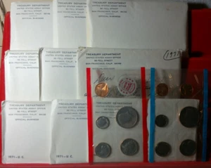 9 Set Lot of 1971 PDS Mint Uncirculated Sets Original Envelopes - Picture 1 of 1