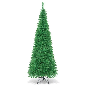 7.5ft Pre-Lit Green Christmas Tree with 350 Lights Artificial Pencil Tree - Picture 1 of 6