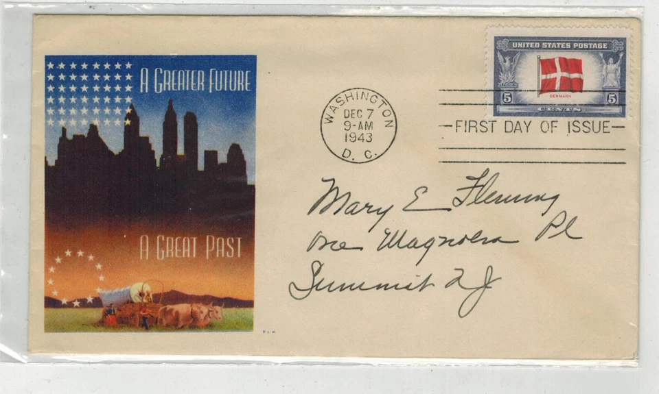 1943 WW2 Patriotic FDC OVERRUN COUNTRIES 920 DENMARK A GREATER FUTURE - Image 1 of 1