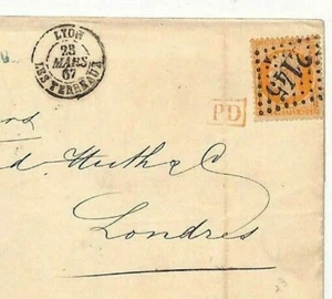 FRANCE 40c Napoleon Cover Superb LYON *2145* Numeral 1867 London {samwells}DD144 - Picture 1 of 6