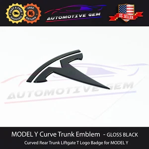 Tesla MODEL Y Rear Lid Trunk Emblem T Badge GLOSS BLACK Logo OEM Upgrade - Picture 1 of 2