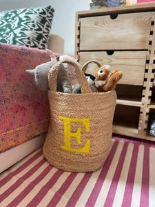 Letter E Handwoven and Wool Embroidered Alphabet Toy or Laundry or Shoe Basket - Picture 1 of 4