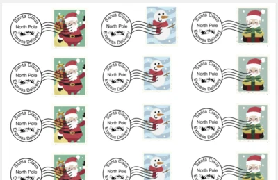 48 Christmas Express Delivery Santa Postmark Stamp Labels Stickers Tags Presents
