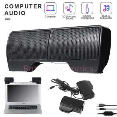Altoparlanti computer portatili clip-on stereo USB alimentazione soundbar desktop laptop PC - Immagine 1 di 4