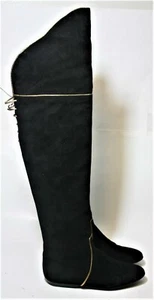 EMANUEL UNGARO PARIS SHOES BLACK SUEDE GOLD PIPING FLAT OVER THE KNEE BOOTS OTK  - Picture 1 of 10