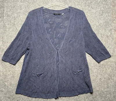 NIC+ZOE Sweater Womens 3X Blue Linen Blend Cardi Open Knit Light Comfy Topper - Image 1 of 4