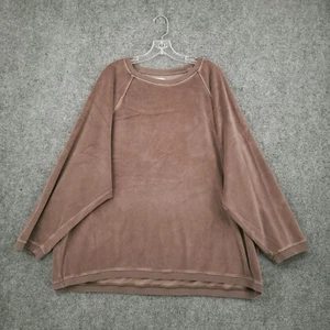 Aerie Sweatshirt Womens XL Extra Large Brown Oversized Velour Pullover Crew Neck - Picture 1 of 12