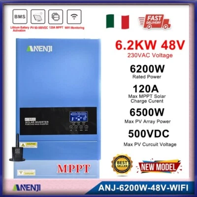6200W Hybrid Off-Grid Solar Inverter MPPT 120A 220/230V 48V 500V Pure Sine Wave - Bild 1 von 4