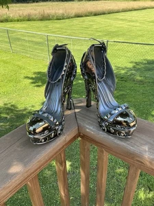 Hades EROS High Heels Chains 6" High Ornate Chrome Heels Ankle Strap Size 8 EUC - Picture 1 of 20