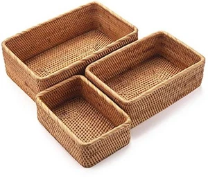 Natural Rattan Storage Baskets, Rectangular Woven Fruit Baskets, Wicker - Picture 1 of 6