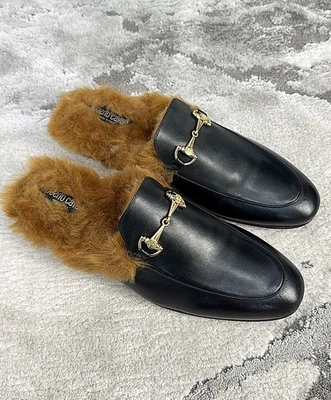Roberto Cavalli Faux Fur Leather Mens Slippers/Mule US12 EU45 UK11 RRP $585 - Photo 1/4