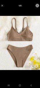Girls Plain Rib Knit Bikini Set Swimsuit - Picture 1 of 8