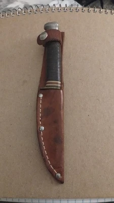 Cuchillo de caza de hoja fija Barón alemán mango de anillo de cuero con funda Solingen Foto 1 de 3