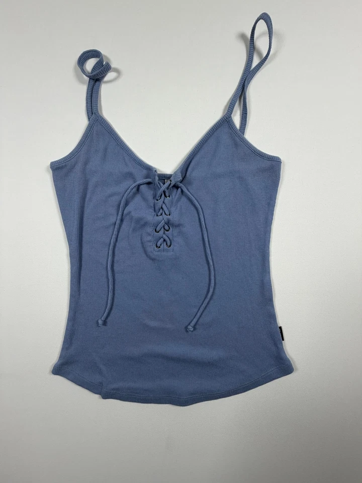 Camiseta sin mangas RVCA para mujer M acanalada con cordones cami correa de espagueti azul claro elástica Foto 1 de 4