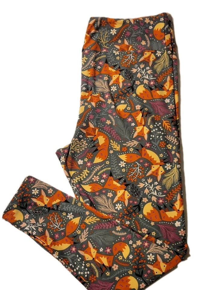 Raro LuLaRoe 2 XL Leggings Zorro Zorro Floral Bosque Naturaleza  Foto 1 de 4