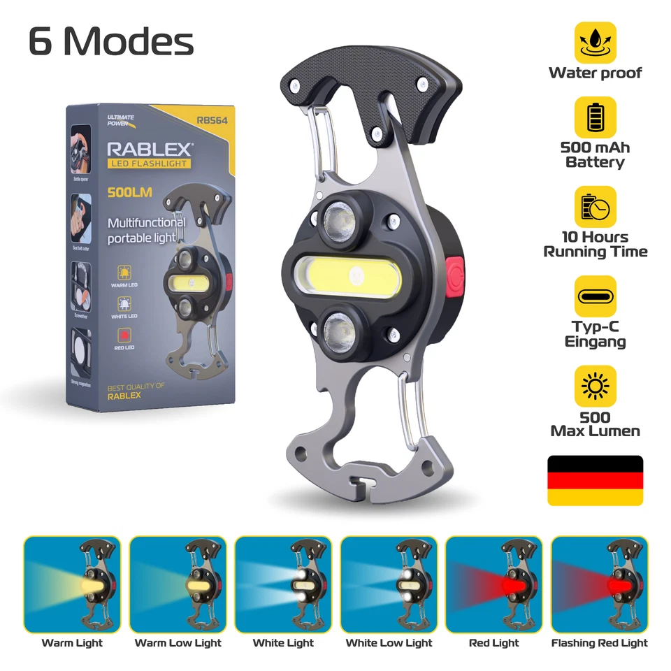 RABLEX Mini Keychain Flashlight Emergency Rechargeable SuperLarge Floodlight