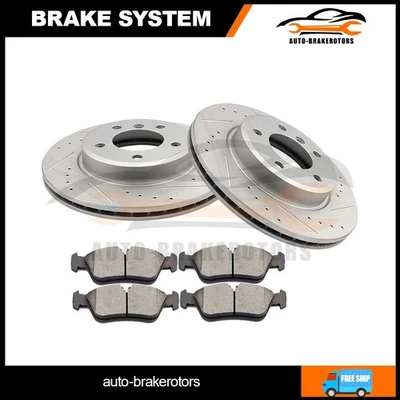 For BMW 323i 325xi 325Ci 325i 328i Front Drill 2 Brake Rotors w/ 4 Ceramic Pads - Image 1 of 4