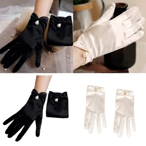 1pair Elegant Satins Beaded Gloves Women Short Mittens Elastic Thin Mittens - Picture 1 of 10