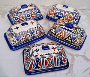 HAND PAINTED CERAMIC BUTTER DISH * FES POTTERY* Many designs MULTI COLOURED - Picture 1 of 21