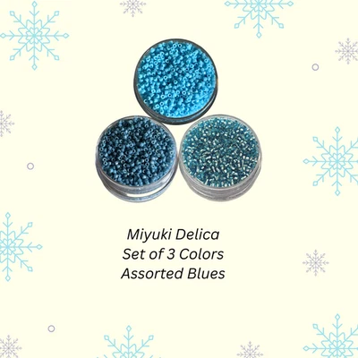 Set of 3 Colors Miyuki 11/0 Delica Seed Beads Turquoise Bayberry Ocean Blue 15 g - Image 1 of 2