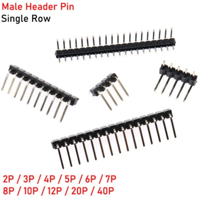 2.54mm 1*2 to 1*40Pin Male Header Pin Right Angle Single Row Strip PCB Connector - Image 1 of 4