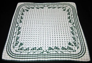 Vintage Hankie Green Floral Polka Dot White Backdrop SWEET! - Picture 1 of 3