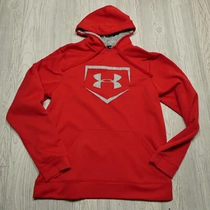 Under Armour Baseball Hoodie Adult Medium Red Fleece Pullover Hooded Sweatshirt - Picture 1 of 11