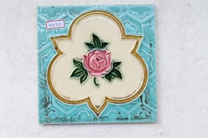VINTAGE TILE ART NOUVEAU MAJOLICA PINK FLOWER DESIGN ARCHITECTURE TILE NH4420 - Picture 1 of 9