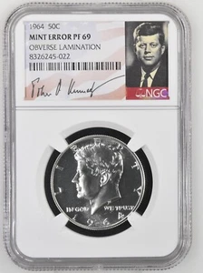 1964 Kennedy Half Dollar 50C Obverse Lamination NGC PF69 Mint Error - Picture 1 of 2