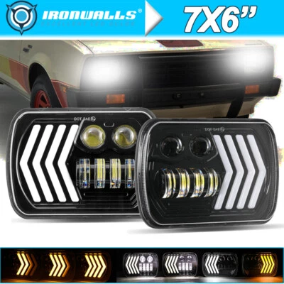2x 7x6" 5x7" LED Headlights Hi/Lo Turn Signal For 79-89 Plymouth Reliant Pickup - Image 1 of 4