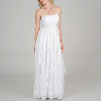 DECODE 1.8 NUEVO Destino Boda Formal Cascada Volantes Vestido Blanco 10 Foto 1 de 3