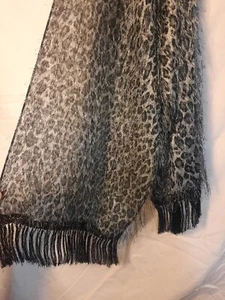 Vintage Sciarpa in mohair nero e grigio 13" x 66" frange look leopardato - Foto 1 di 6