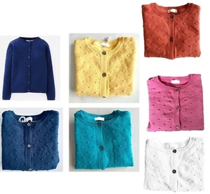 Girls Nxt Cotton Bobble Cardigan Navy Teal Green Yellow Long Sleeved Knitted NEW - Picture 1 of 9