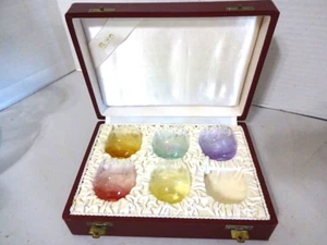 ANTIQUE MOSER ETCHED CULBUTO ART GLASS BIRDS OF THE WILD SHOT GLASSES/BOX - Picture 1 of 8