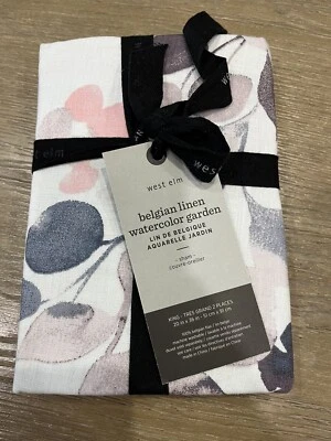 West Elm Belgian Linen  Watercolor garden King Sham  S/2 - Image 1 of 4