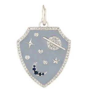 14k Oro Natural Diamante y Zafiro Crescent Luna Escudo Colgante Charm Joyería - Imagen 1 de 5