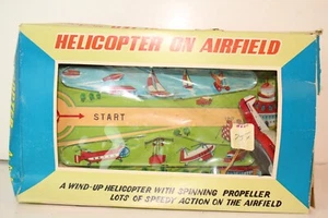 TPS Toys Tin Windup Helicopter on Airfield with Original Box, Works - Picture 1 of 11