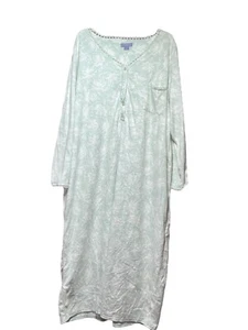 Laura Scott Soft Full Length Long Sleeve Mint and White Womens 2X Nightgown READ - Picture 1 of 5
