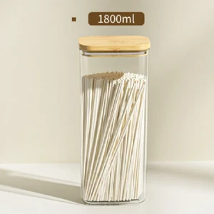 1100ML Square Sealed Plastic Food Jar Bamboo Cover Kitchen Cereal Jar Storage Bo - Picture 1 of 16