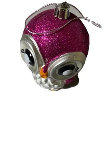 Vintage Glitzereule Weihnachtsbaum Ornament pink - Bild 1 von 4