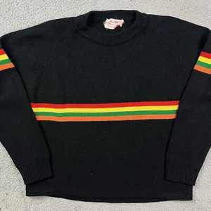 Vintage Joshua by Glenair Acrylic Knit Sweater Black Rainbow Sweatshirt Sz L - Picture 1 of 5