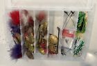 Vintage Fishing Lure Spoon Lot in Plastic Plano Case, Metal Spinner Feather Tail