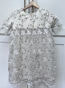 Chasing Fireflies Floral Flower Girl Holiday Dress Lace Gold Threading Sz 10-12 - Picture 1 of 4