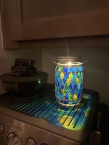 Mosaic Solar Powered Lanterns for Outdoor Hanging Mason Jar Glass Bottle Lights - Picture 1 of 6