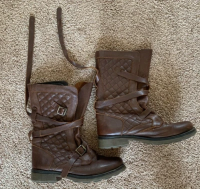 Steve Madden Bounty Botas de Motociclista Acolchadas de Cuero Marrón-Mujer’s 9M Foto 1 de 4