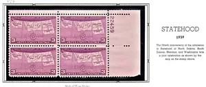 1939 U.S. COMMEMORATIVE 3c Four Statehoods Plt#Blk of 4 Sc#858 M/NH/OG GEM ^ - Picture 1 of 1