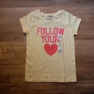 Girls OshKosh B’gosh Yellow short sleeve t-shirt Follow Your Heart size 4 new - Picture 1 of 3