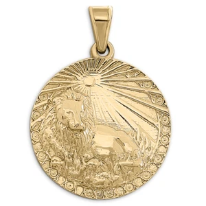 Real 18K Yellow Gold Leo Pendant, Zodiac Sign Coin Pendant Astrology Jewelry - Picture 1 of 9