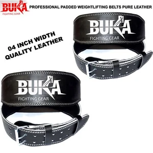 BUKA BLACK LEATHER WEIGHT LIFTING BELT BODY BUILDING GYM BACK SUPPORT 4 INCH NEW - Picture 1 of 5